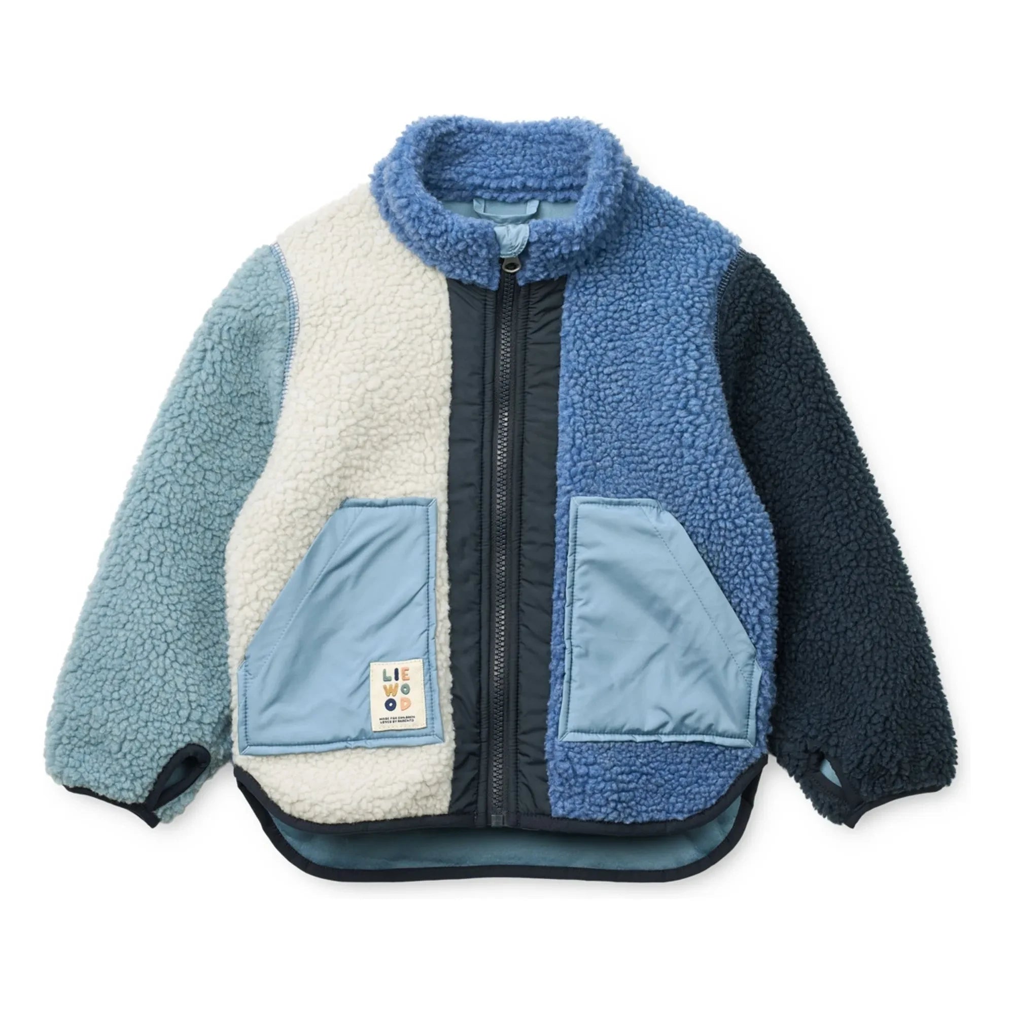Liewood - Abrigo de sherpa de fibra reciclada con bloques de color Noam | Azul