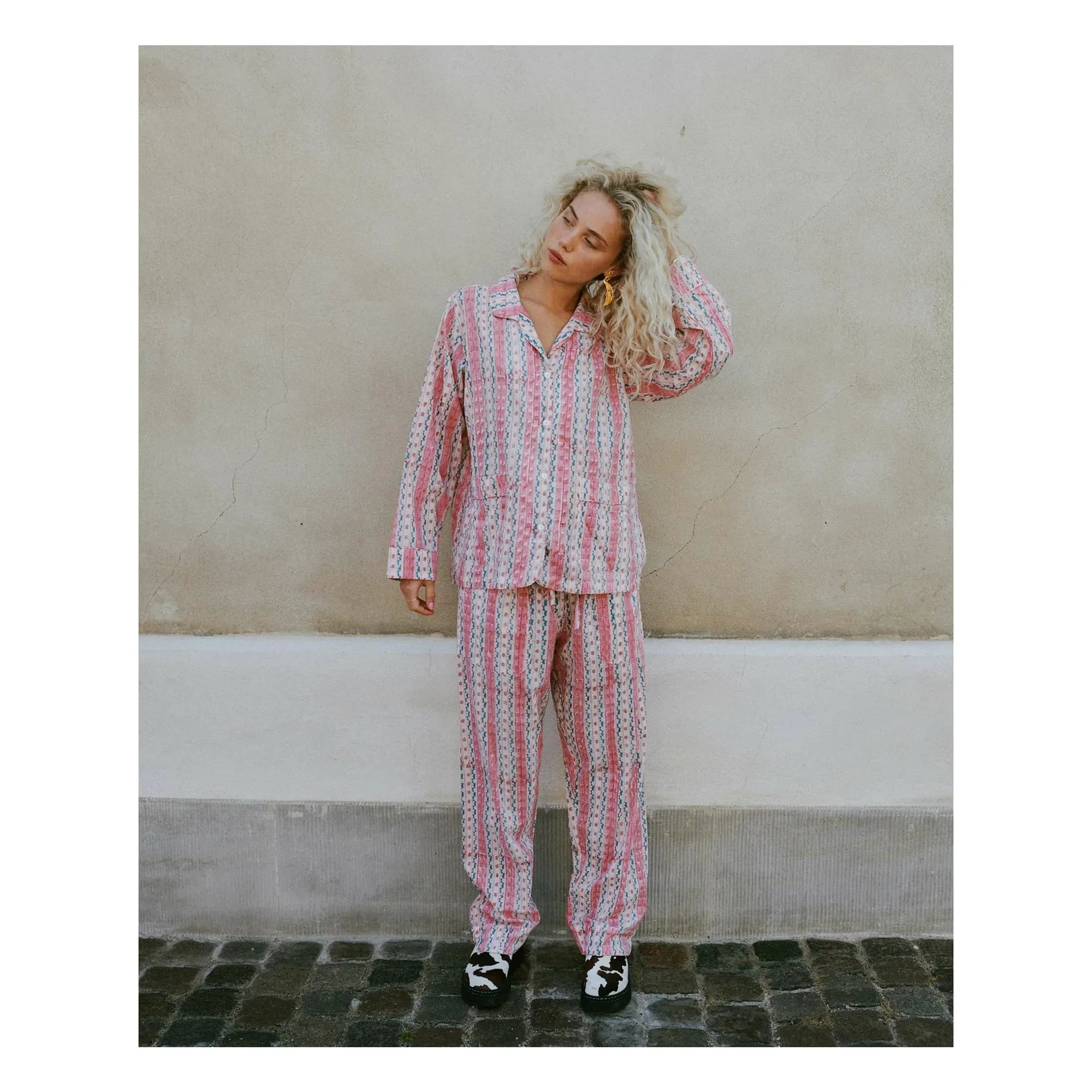 SISSEL EDELBO - Pijama de noche de algodón orgánico estampado | Rosa empolvado