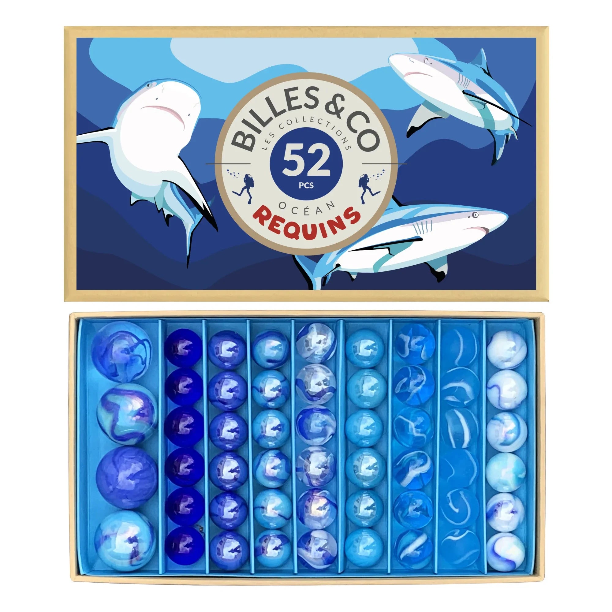 Billes & Co - Caja de 52 Canicas - Tiburones