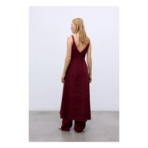 the new society - Vestido de lino Bulbine | Rojo oscuro