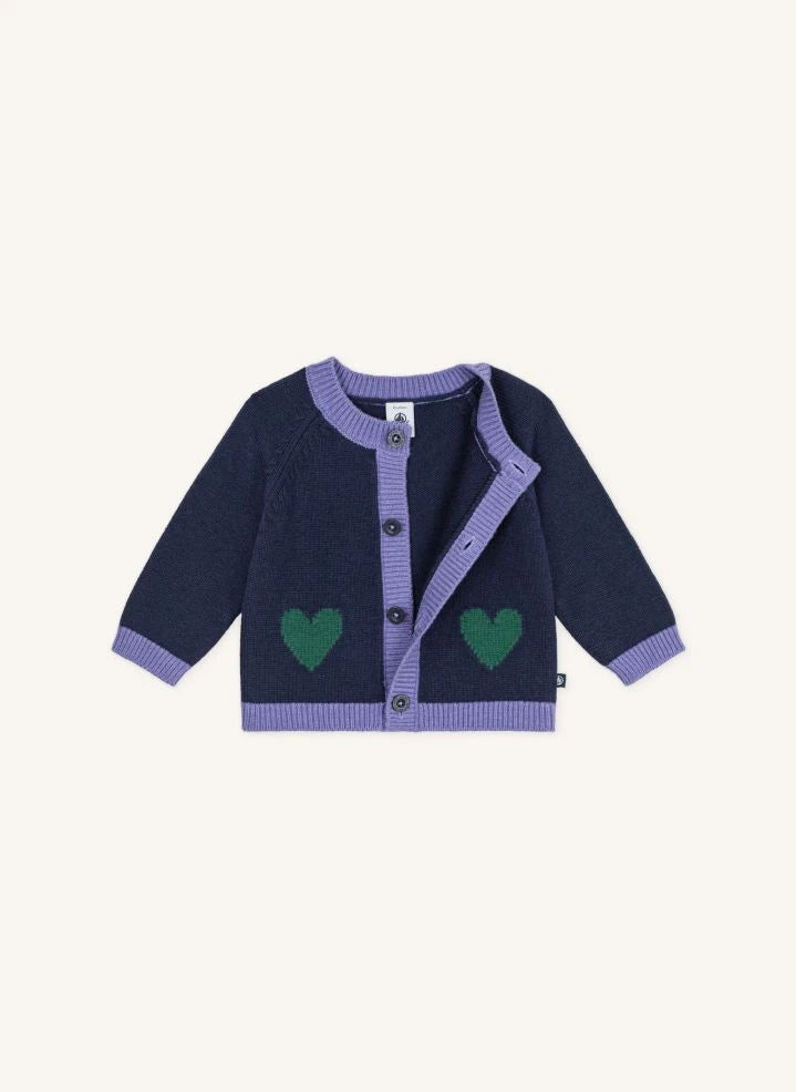 Petit Bateau - Midnight Blue Bebek Yün Kalp Hırka