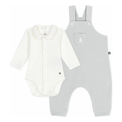 Petit Bateau - Conjunto de peto y body de oso de algodón orgánico | Gris
