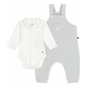 Petit Bateau - Conjunto de peto y body de oso de algodón orgánico | Gris