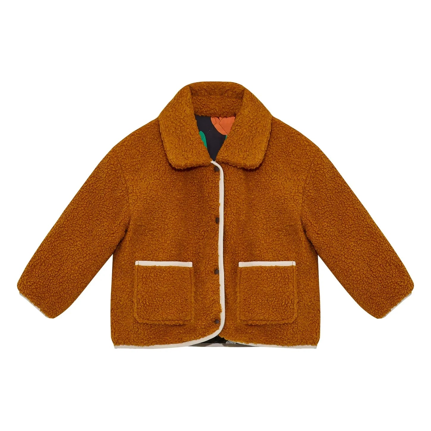 Petit Stella - Ters Çevrilebilir Çiçek Desenli Sherpa Ceket | Siyah