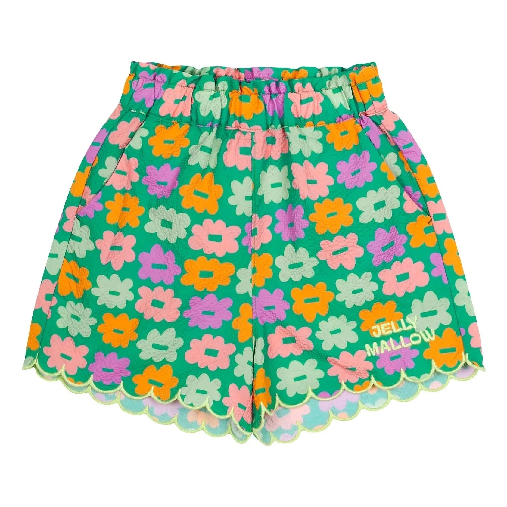 Jelly Mallow - Pantalón corto seersucker con estampado floral verde