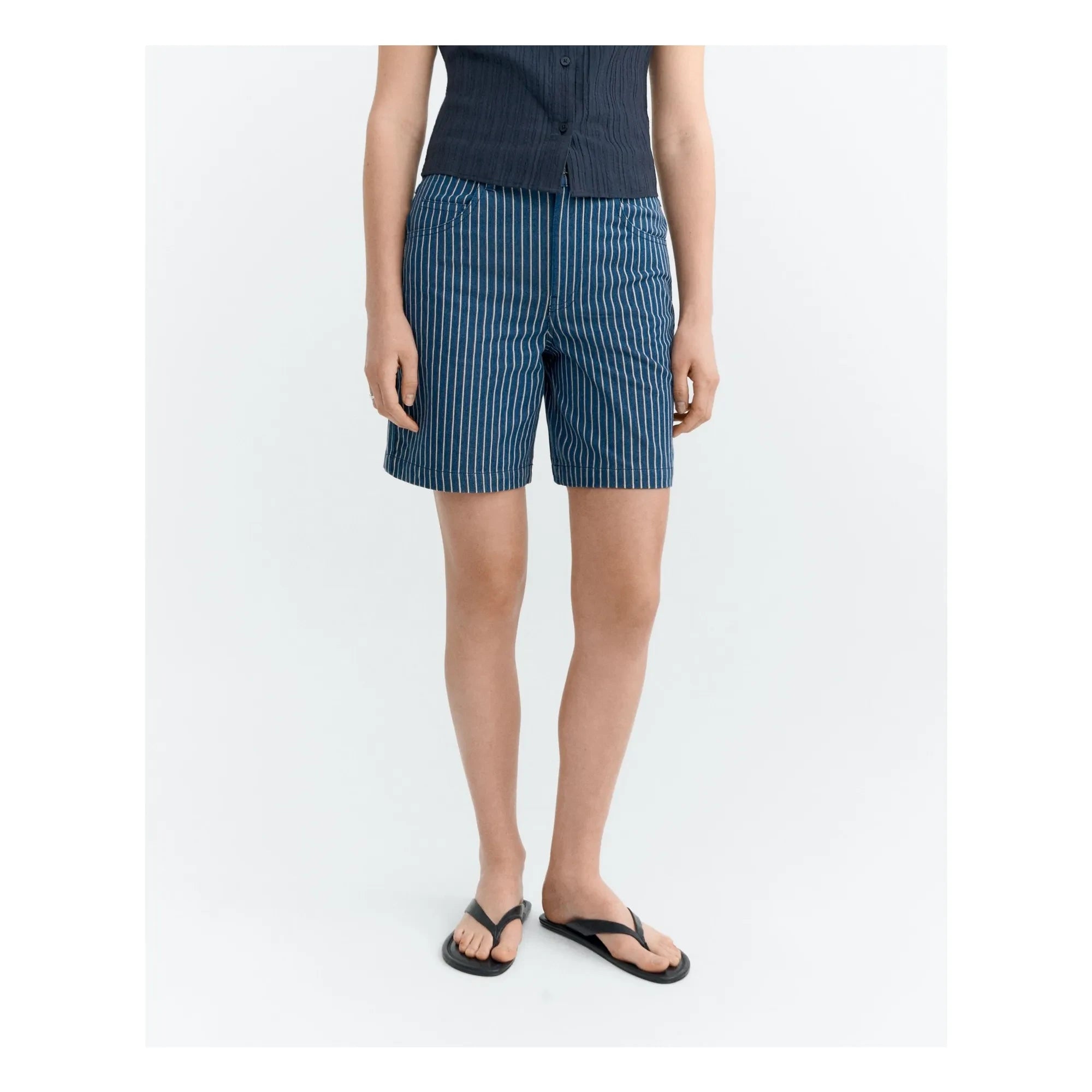 Thinking Mu - Luisa Short de Algodón Orgánico a Rayas | Azul grisáceo