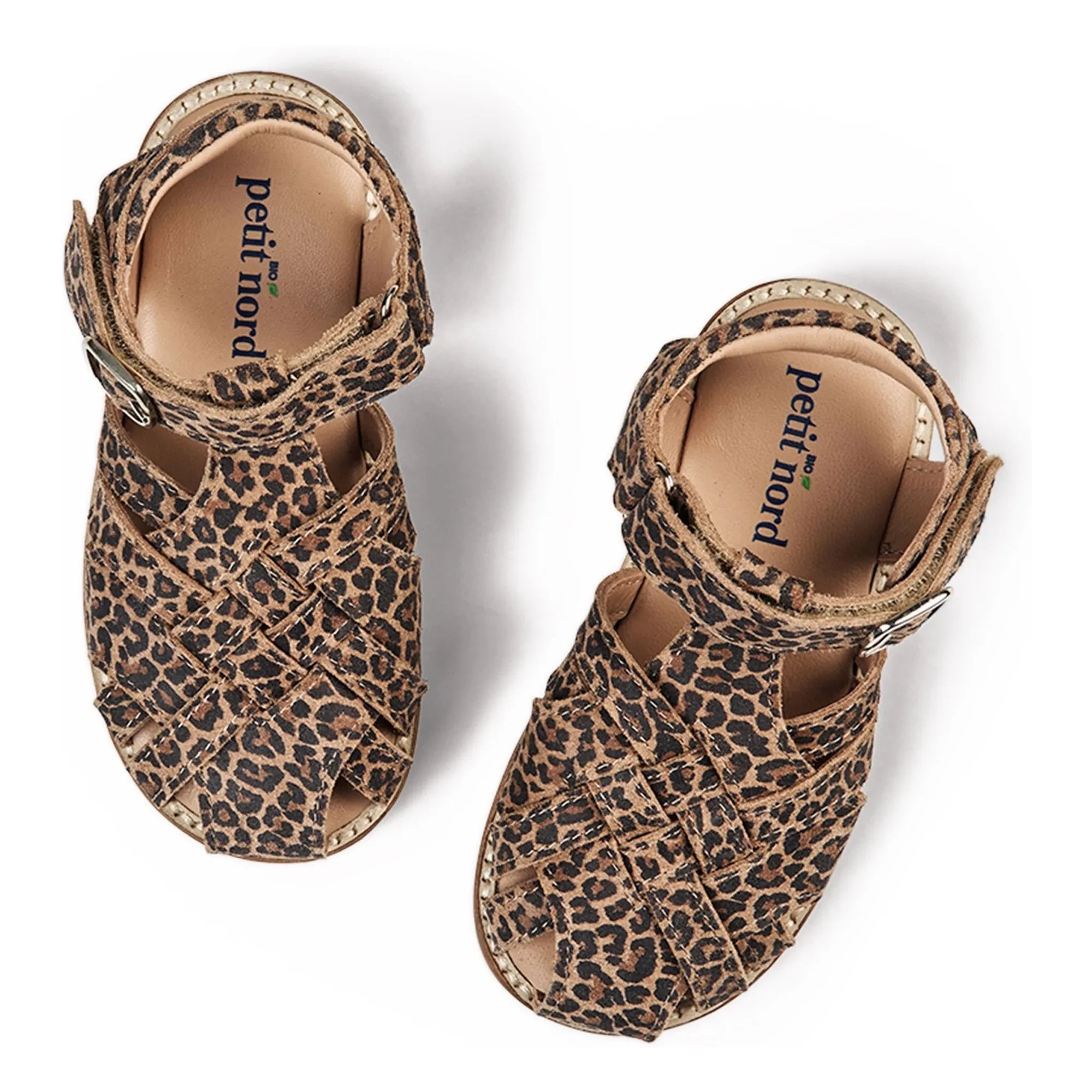 Petit Nord - Sandalias rayadas con estampado de leopardo | Marrón