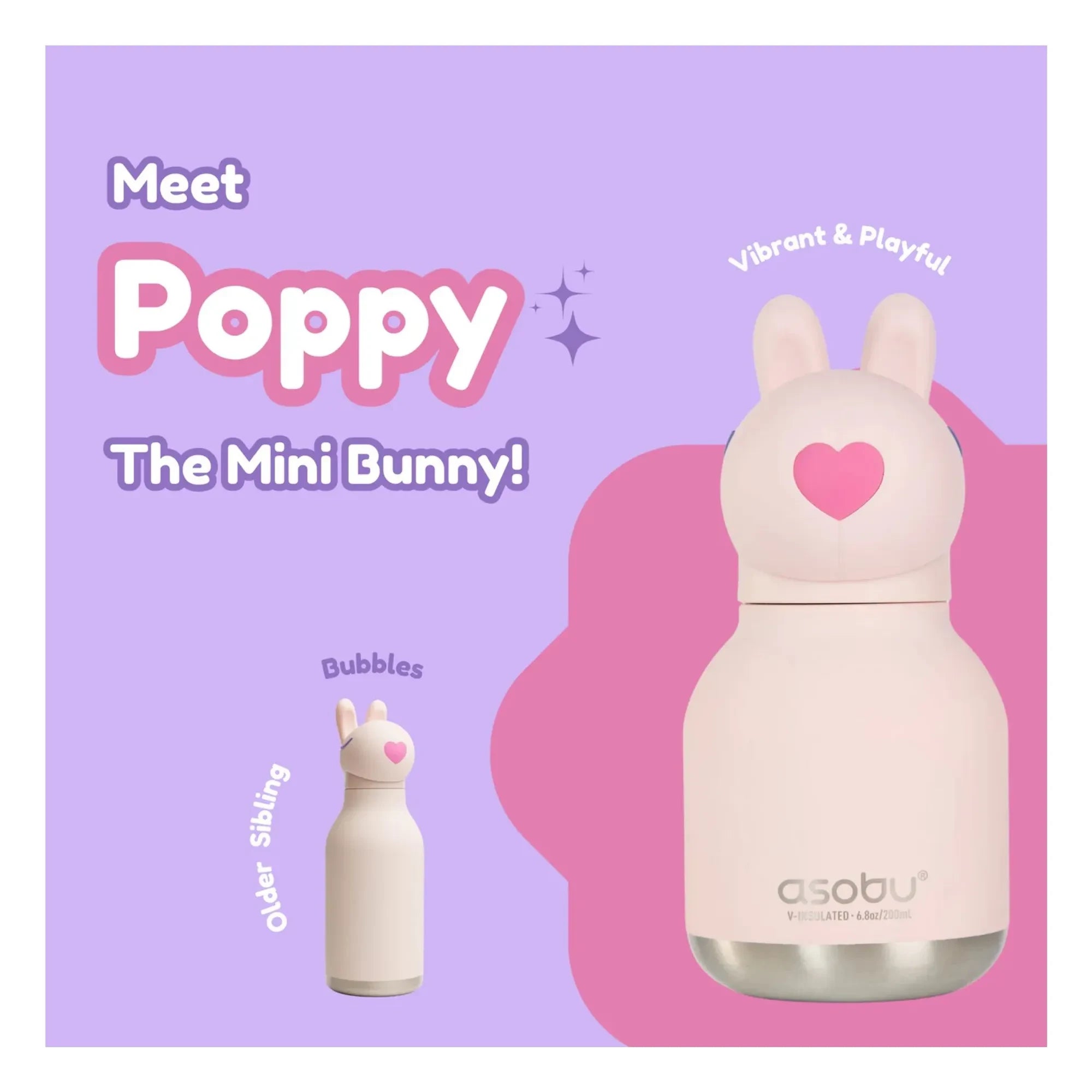 Asobu - Mini botella de agua de acero inoxidable Rabbit | Rosa pálido