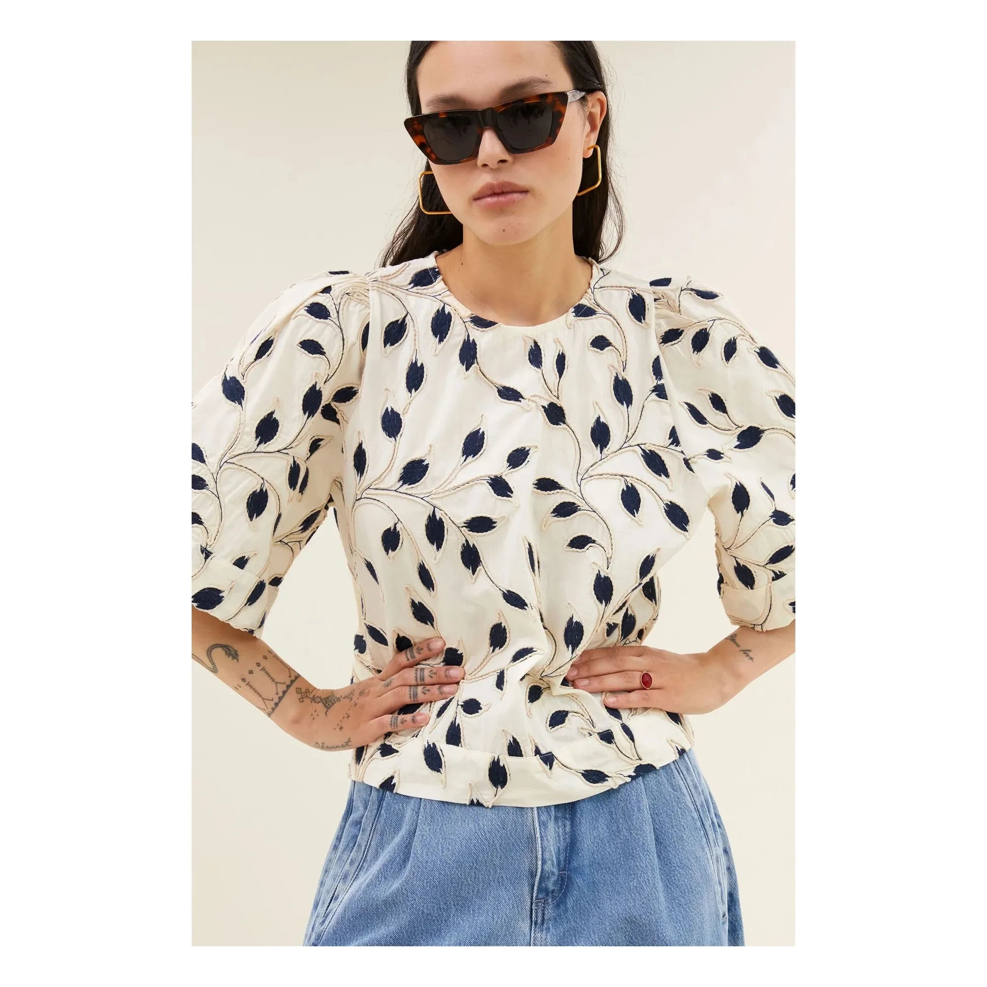 By Bar - Blusa Botánica de Algodón Olivia | Azul noche