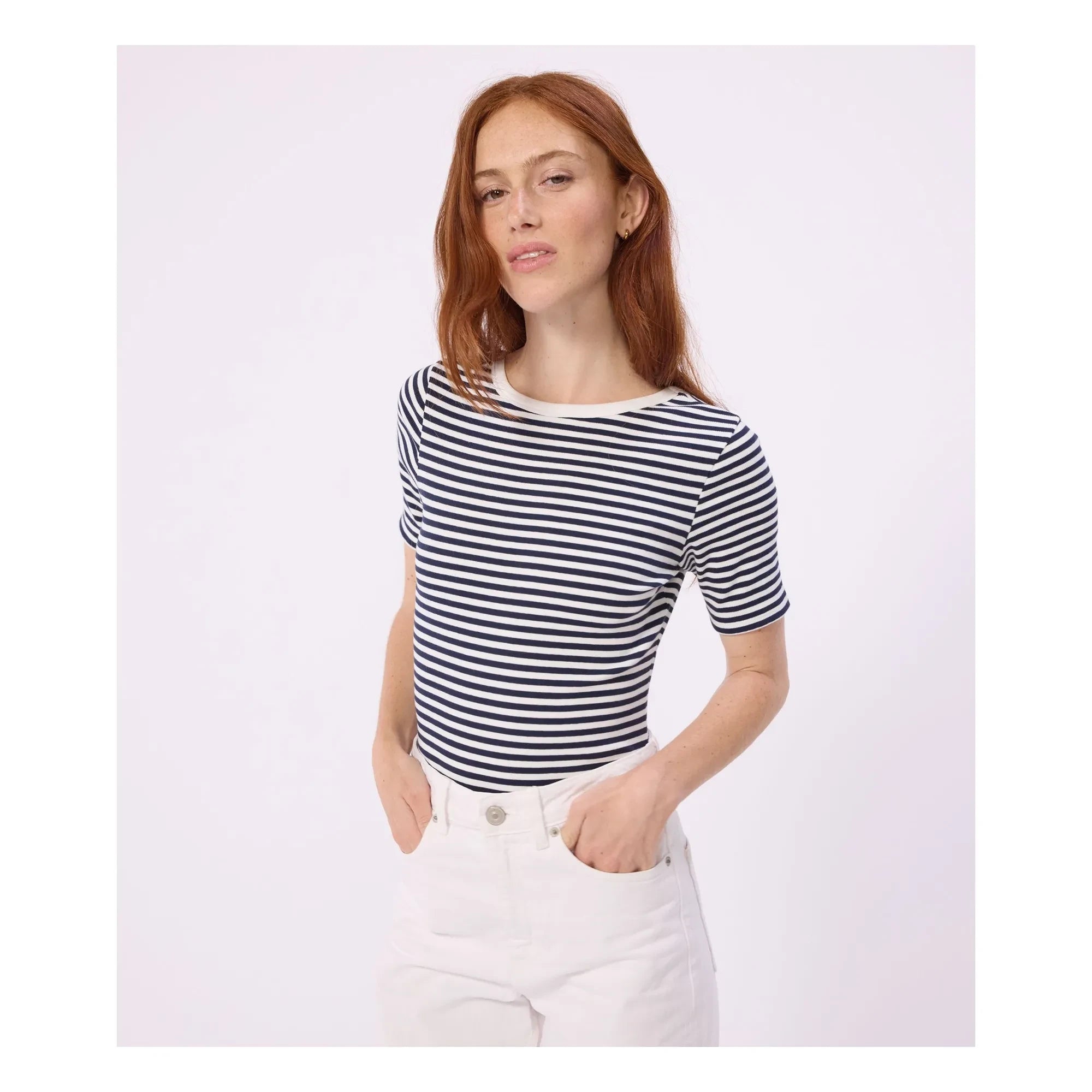 Petit Bateau - Body de algodón orgánico acanalado a rayas | Azul marino