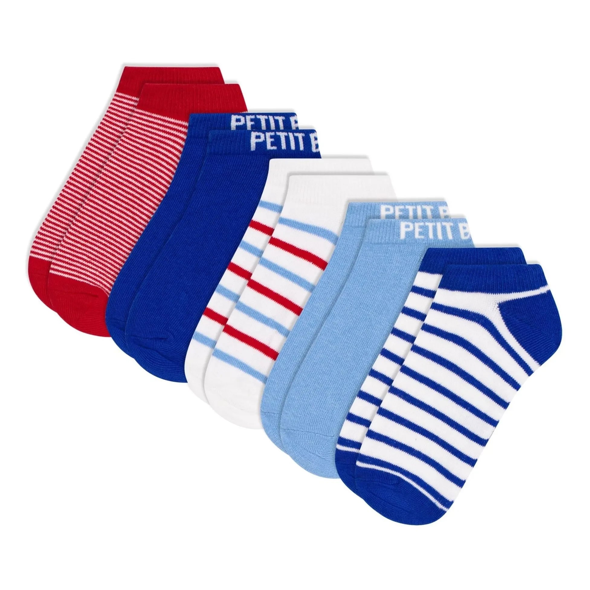 Petit Bateau - 5 pares de calcetines cortos a rayas | Azul