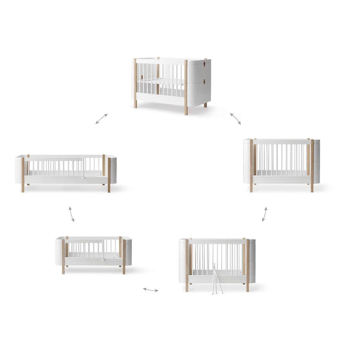 Oliver Furniture - Cuna Mini+ de madera, kit junior incluido | Roble