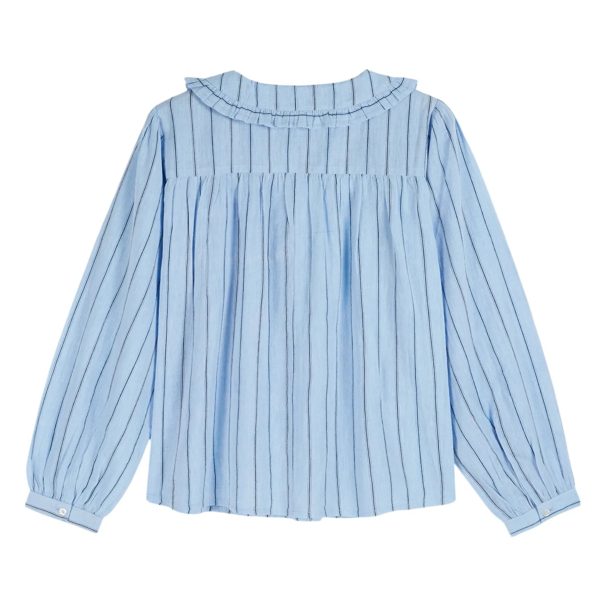 Emile et Ida - Blusa de algodón azul con cuello con volantes