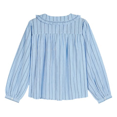 Emile et Ida - Blusa de algodón azul con cuello con volantes