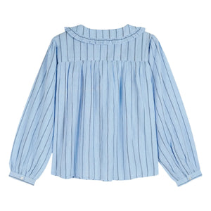 Emile et Ida - Blusa de algodón azul con cuello con volantes