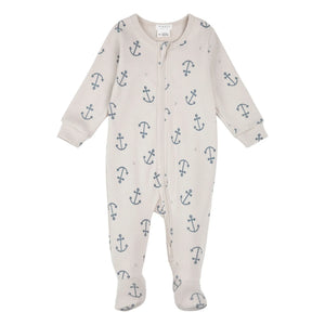 Petit Lem - Pelele con pies de algodón orgánico gofrado Anchors | Beige