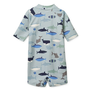 Liewood - Traje de baño Max Sharks con protección UV, fibras recicladas | Azul claro