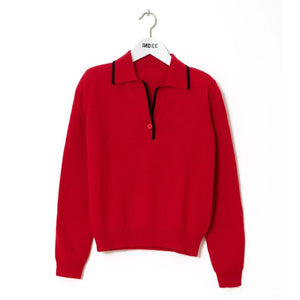 Indee - Suéter tipo polo con cuello de pico | Rojo