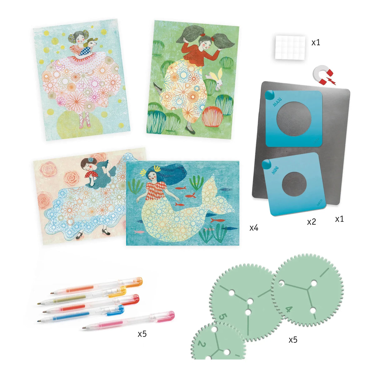 Djeco - Kit de Actividades con Plantillas Espirales de Vestidos
