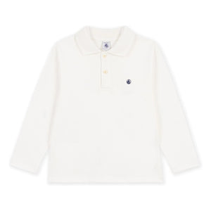 Petit Bateau - Organik pamuklu logolu polo tişört | Ekru