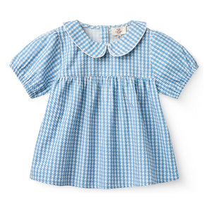Copenhagen Colors - Blusa de Algodón Orgánico con Cuello Claudine y Topos | Azul