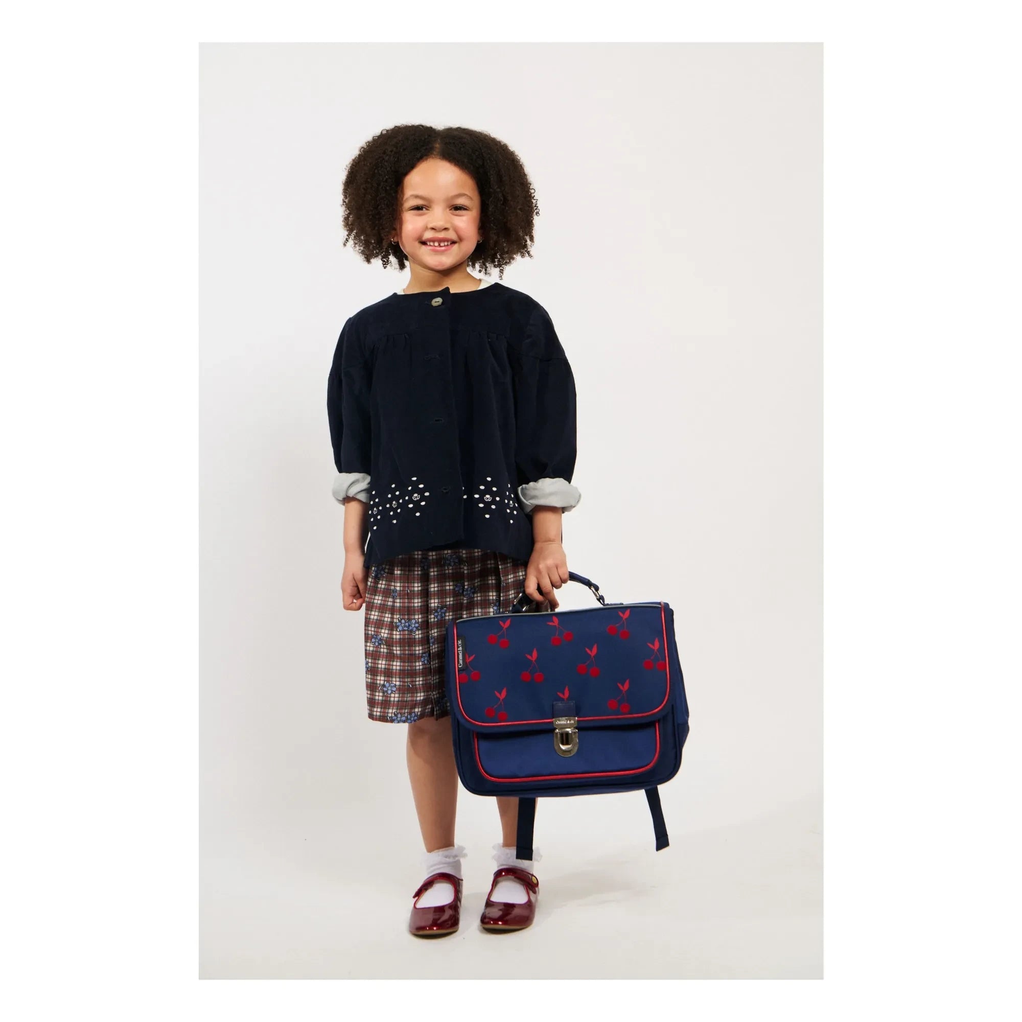 Caramel & Cie - Bolso pequeño Velvet Cherries | Azul marino