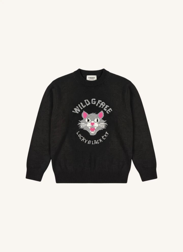 Finger in the nose - Sally Gato Negro Jersey de Merino | Negro