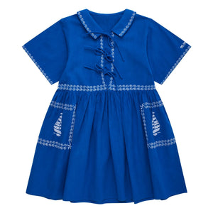 Maison Mangostan - Vestido de velo azul bordado