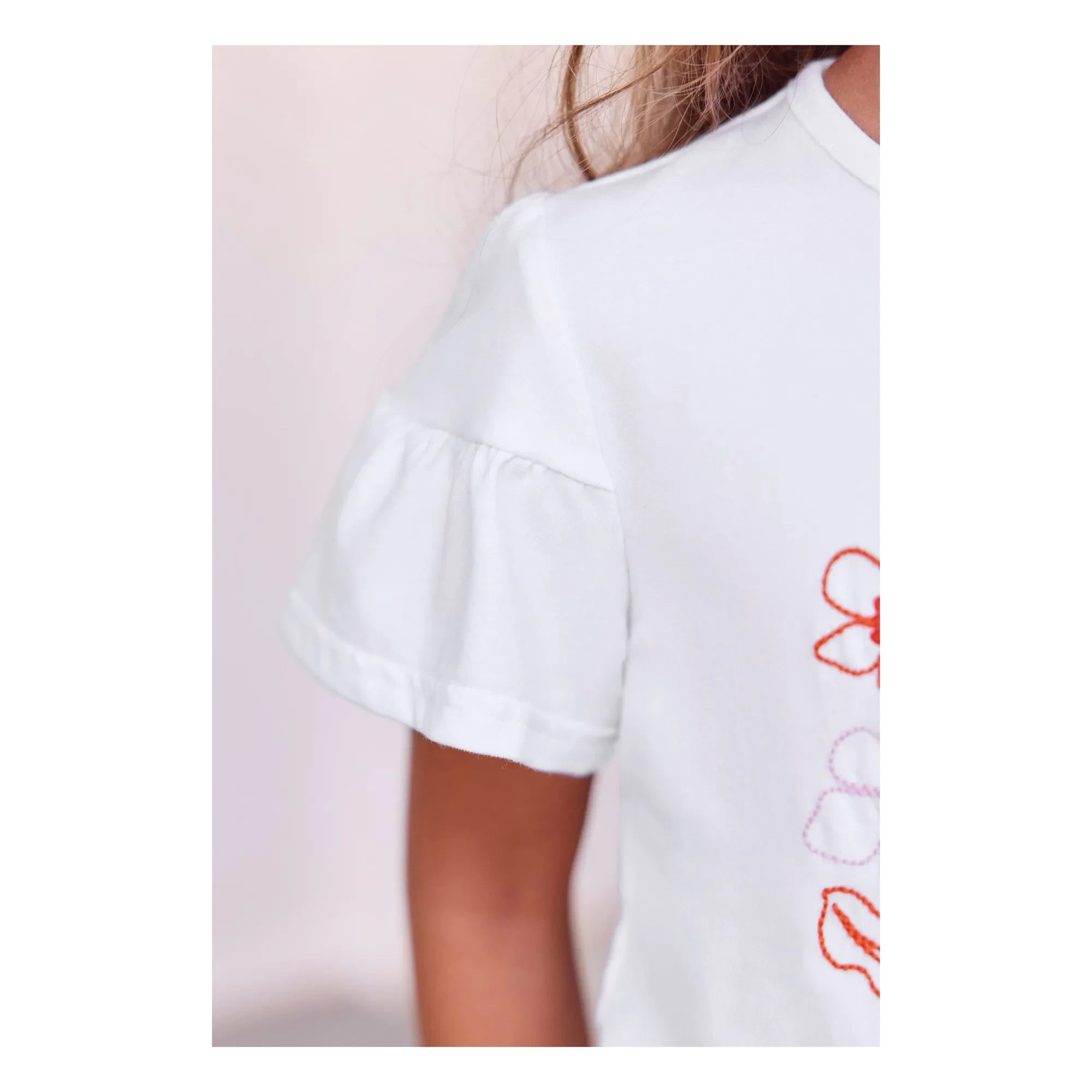 Tartine et Chocolat - Camiseta de manga abullonada con bordado floral | Blanco