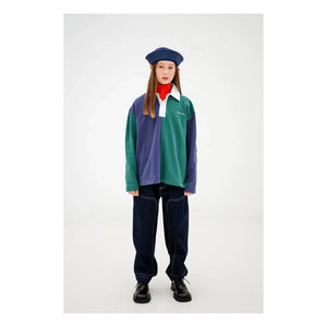 Repose AMS - Sudadera tipo polo de algodón orgánico a rayas | Verde