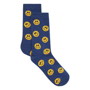 Hundred Pieces - Calcetines sonrientes amarillos y azules | Crudo