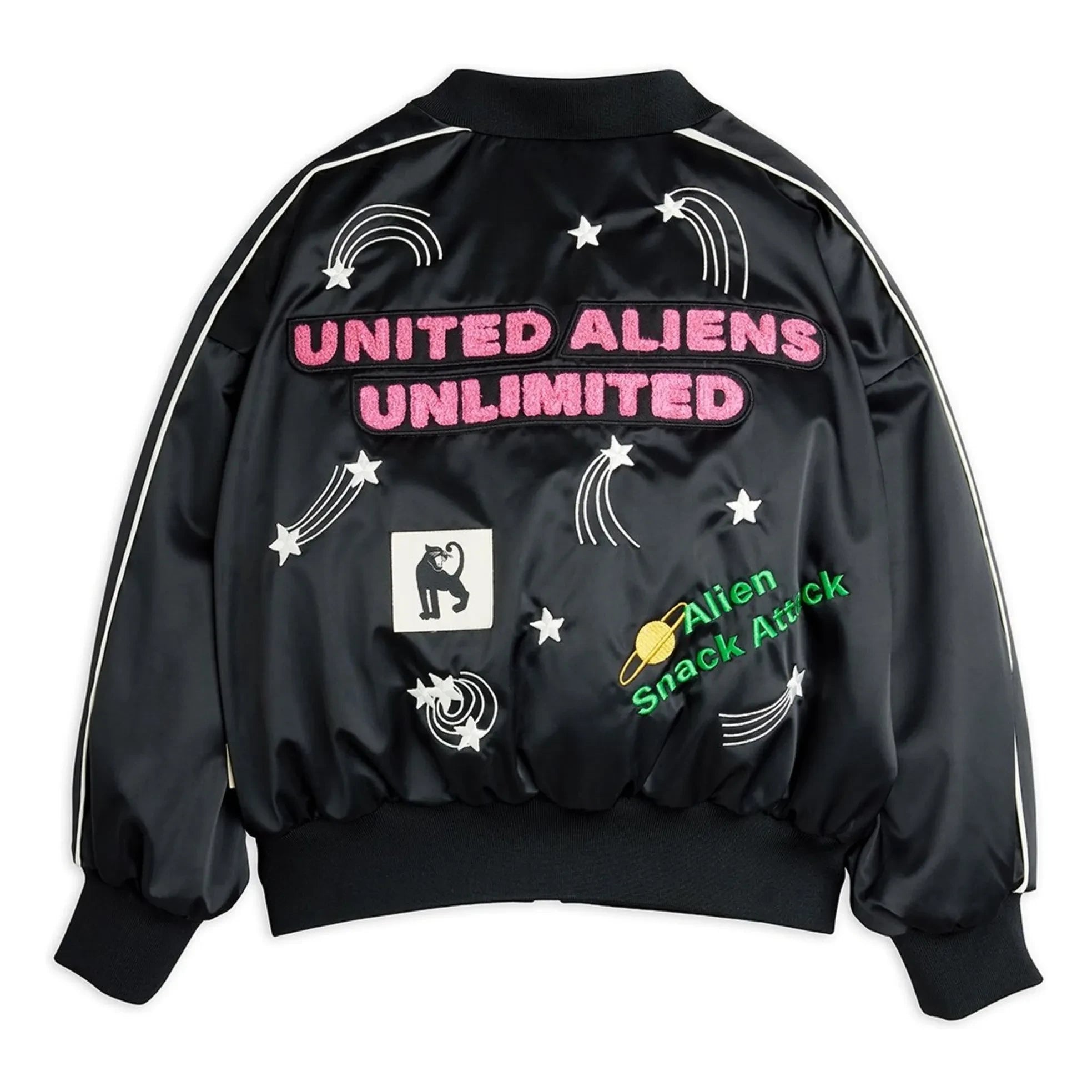 Mini Rodini - Chaqueta de béisbol de satén de fibra reciclada Alien | Negro