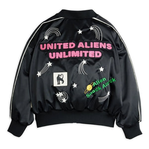 Mini Rodini - Chaqueta de béisbol de satén de fibra reciclada Alien | Negro