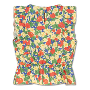 Repose AMS - Top Volantes Algodón Orgánico con Flores | Amarillo pálido