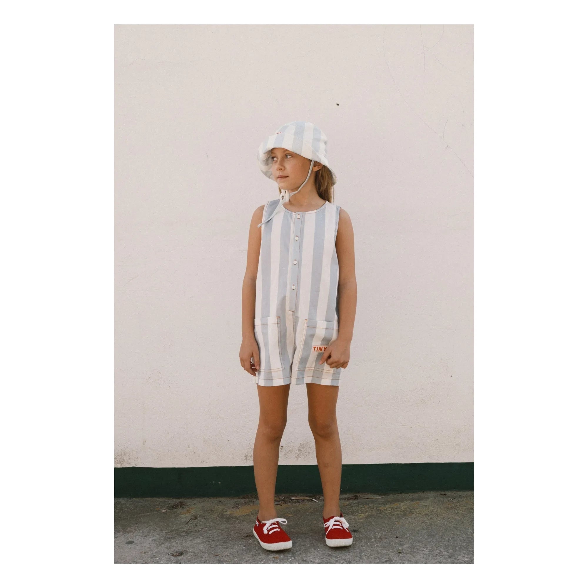 Tinycottons - Mono de sarga a rayas finas azules