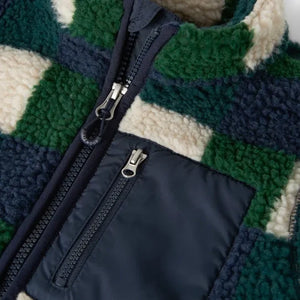 Liewood - Chaqueta tipo sherpa Nolan con estampado a cuadros, fabricada con fibras recicladas | Azul marino