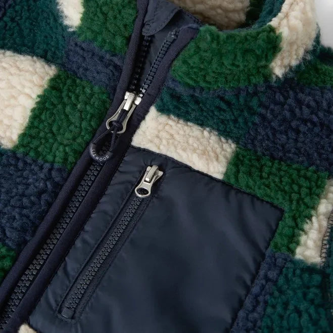 Liewood - Chaqueta tipo sherpa Nolan con estampado a cuadros, fabricada con fibras recicladas | Azul marino