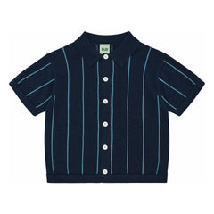 FUB - Camisa a rayas de algodón orgánico de malla extrafina | Azul marino