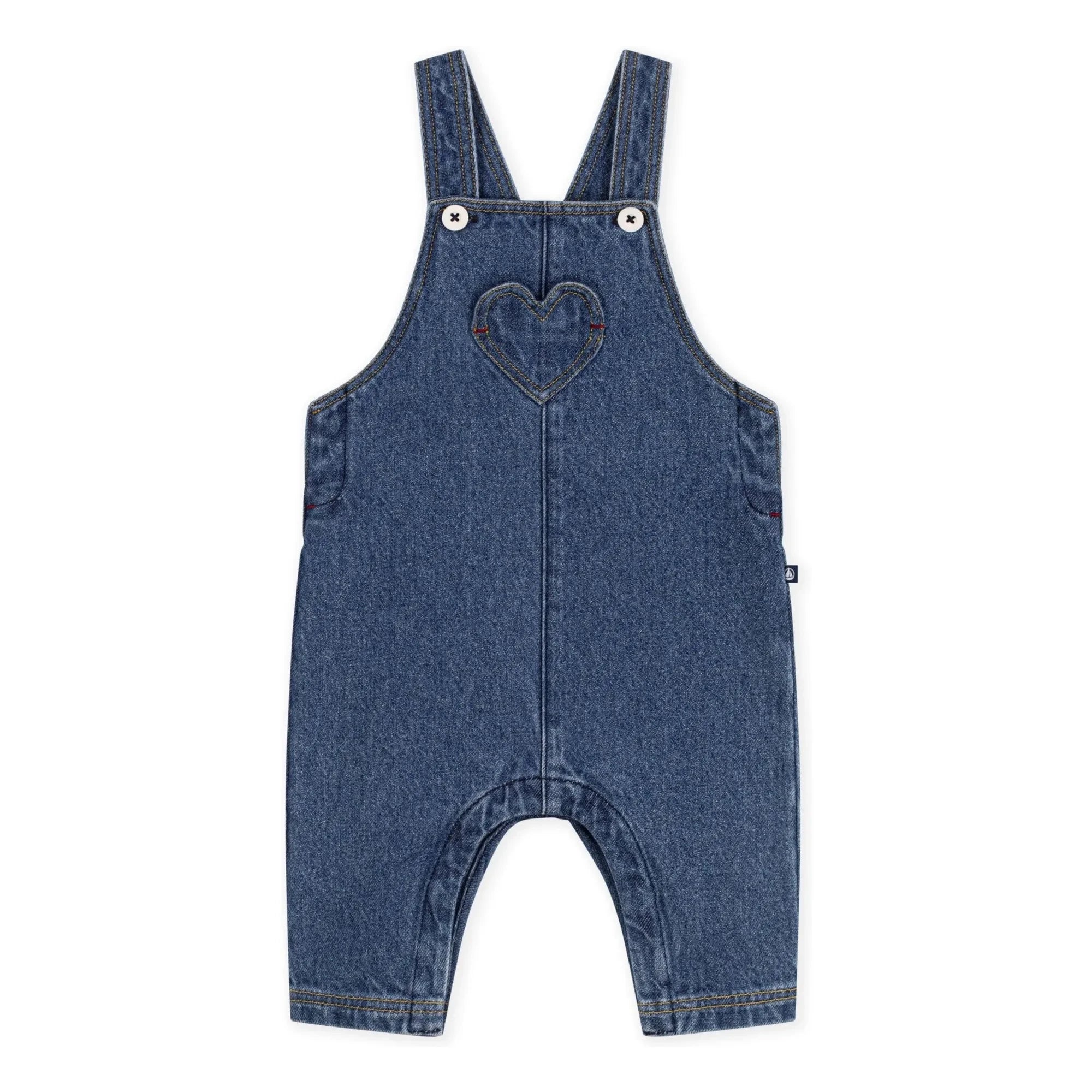Petit Bateau - Organik Pamuk Denim Kalp Salopet | Mavi