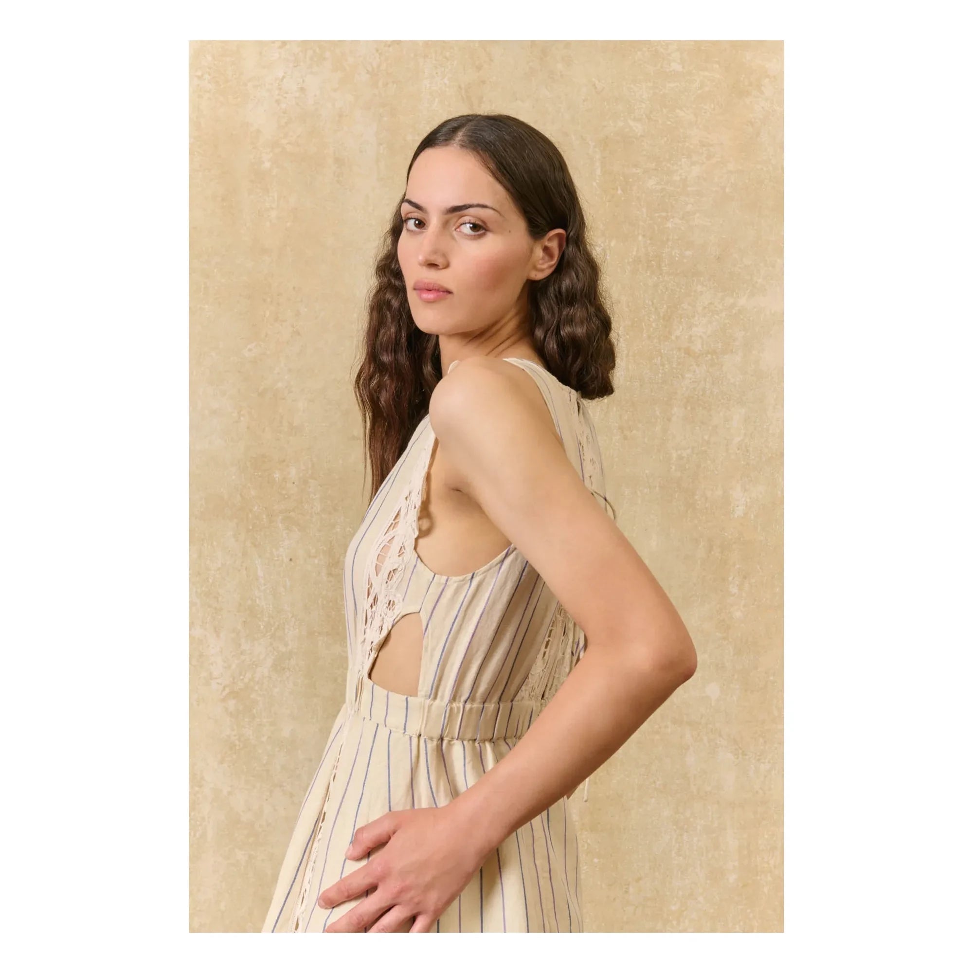 Louise Misha - Vestido de lino y algodón a rayas Ariane | Crema