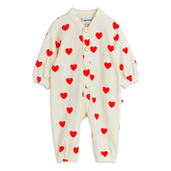 Mini Rodini - Pelele Corazones de Terciopelo de Algodón Orgánico | Blanco
