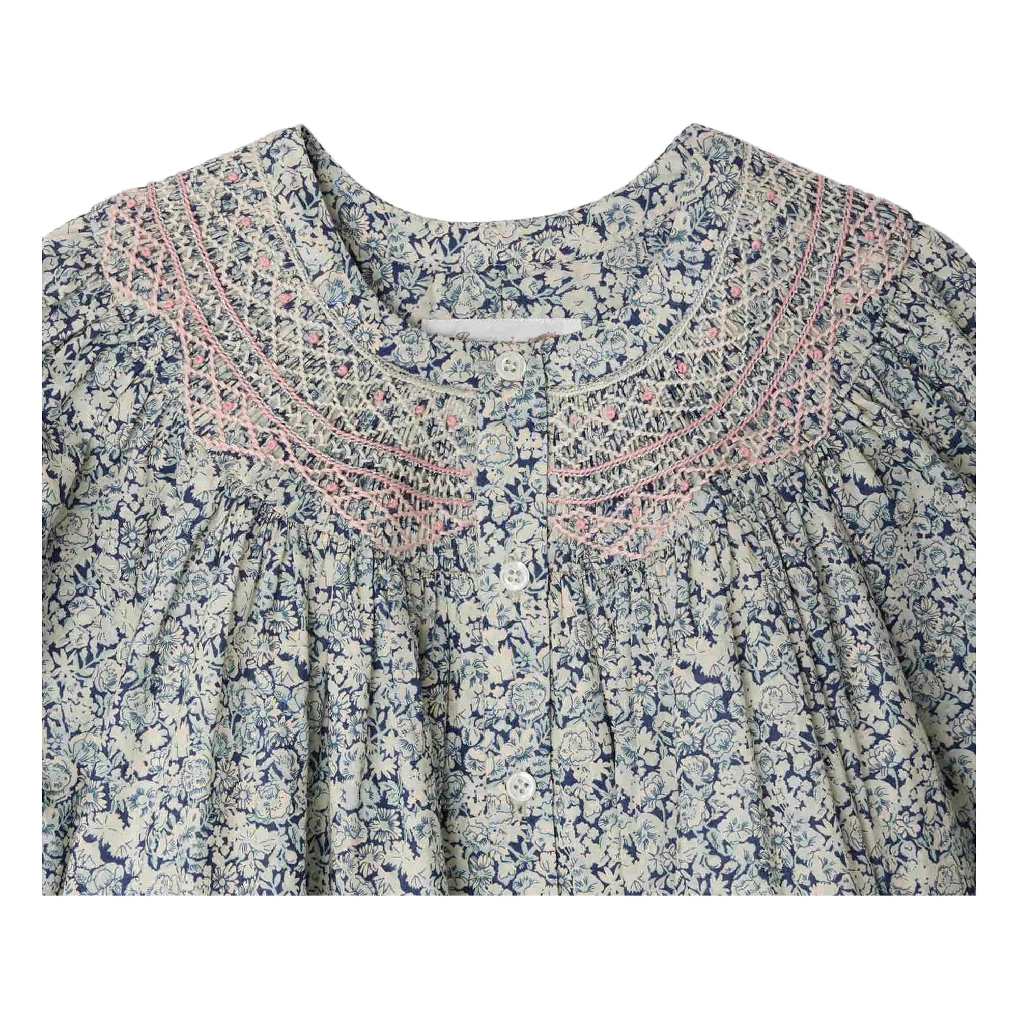 Bonpoint - Vestido fruncido de algodón orgánico Ladwiga Fleurie | Azul Prusia