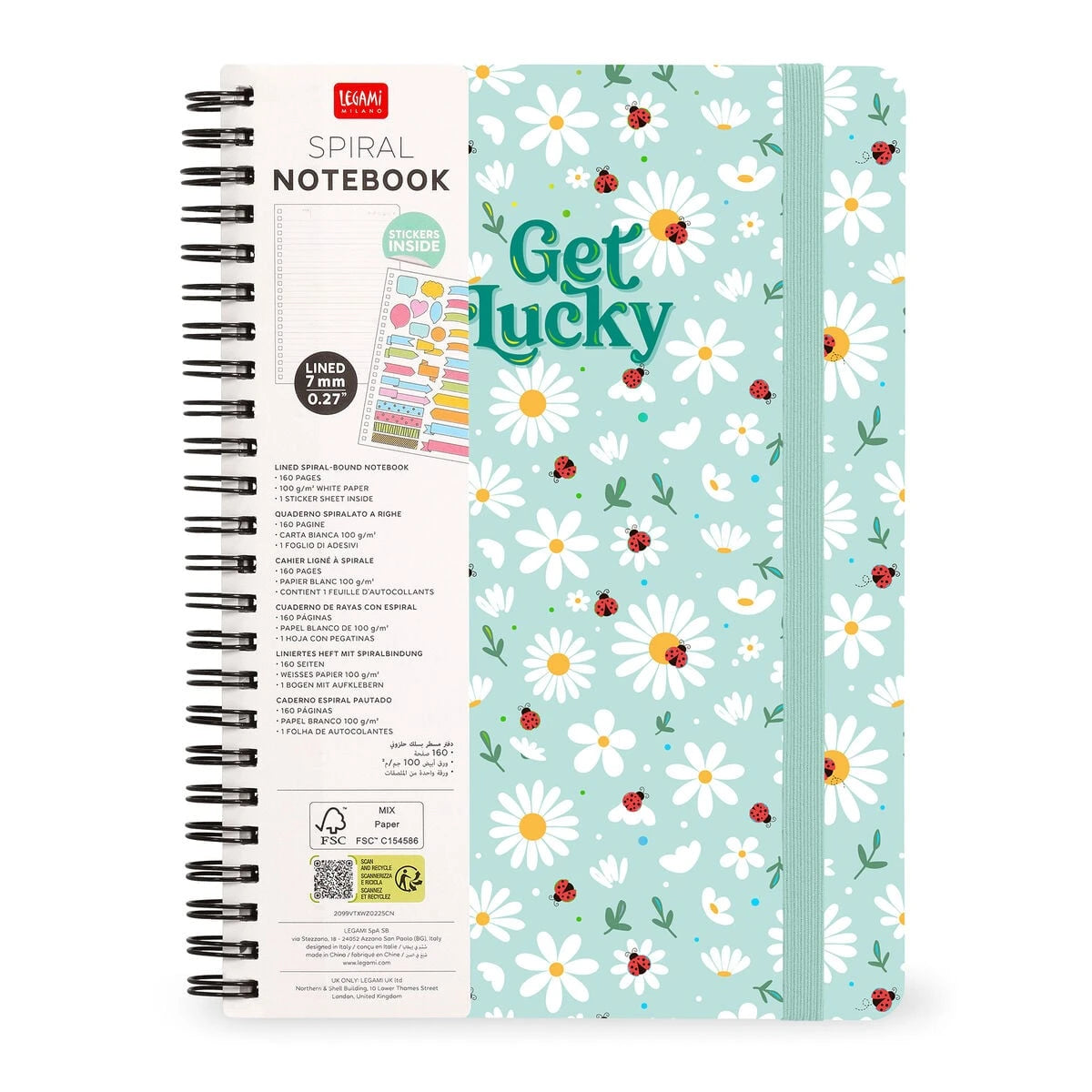 Legami - Çizgili A4 Defter - Resimli Sert Kapak - Uğur Böceği - Spiralli