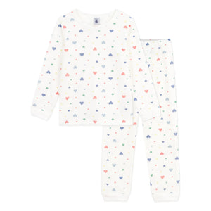 Petit Bateau - Conjunto de Pijama de Corazones de Algodón Orgánico | Blanco