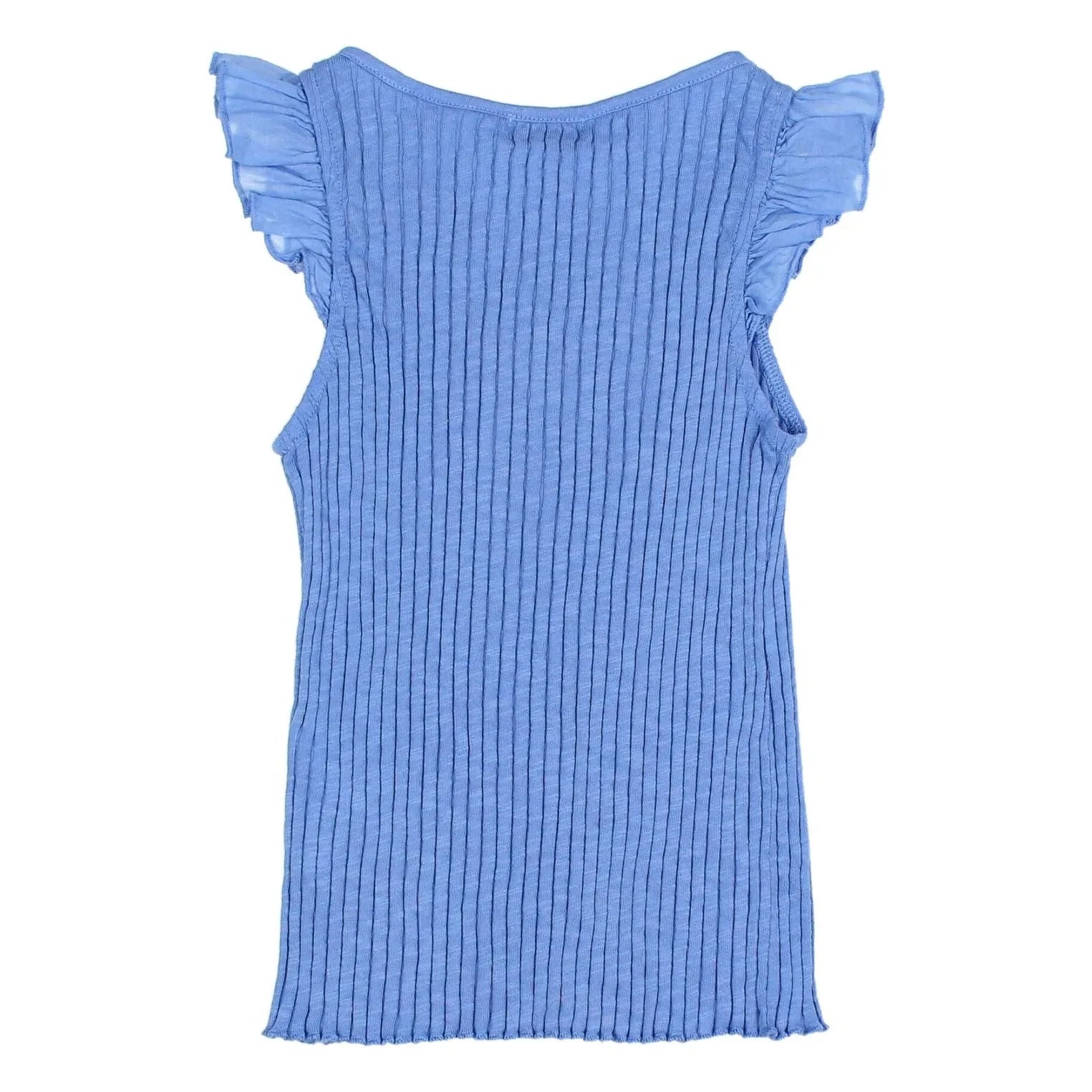Búho - Camiseta de tirantes acanalada con volantes de algodón orgánico | Azul celeste