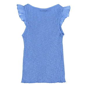 Búho - Camiseta de tirantes acanalada con volantes de algodón orgánico | Azul celeste