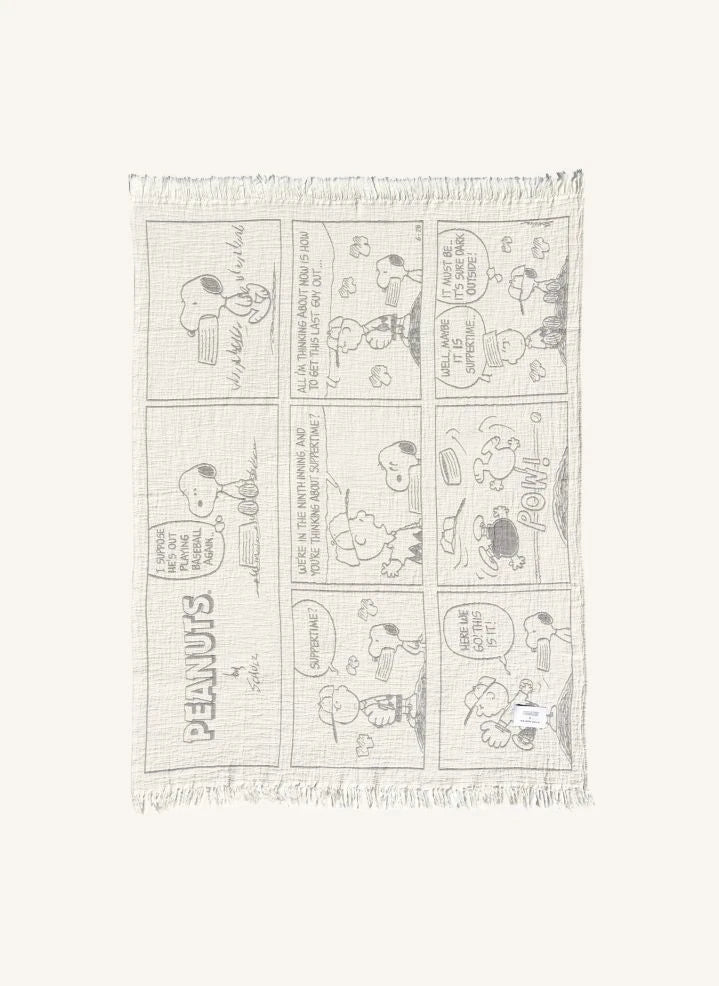 Maison Deux - Maison Deux x Peanuts | Manta de algodón impresa en blanco con diseño de béisbol