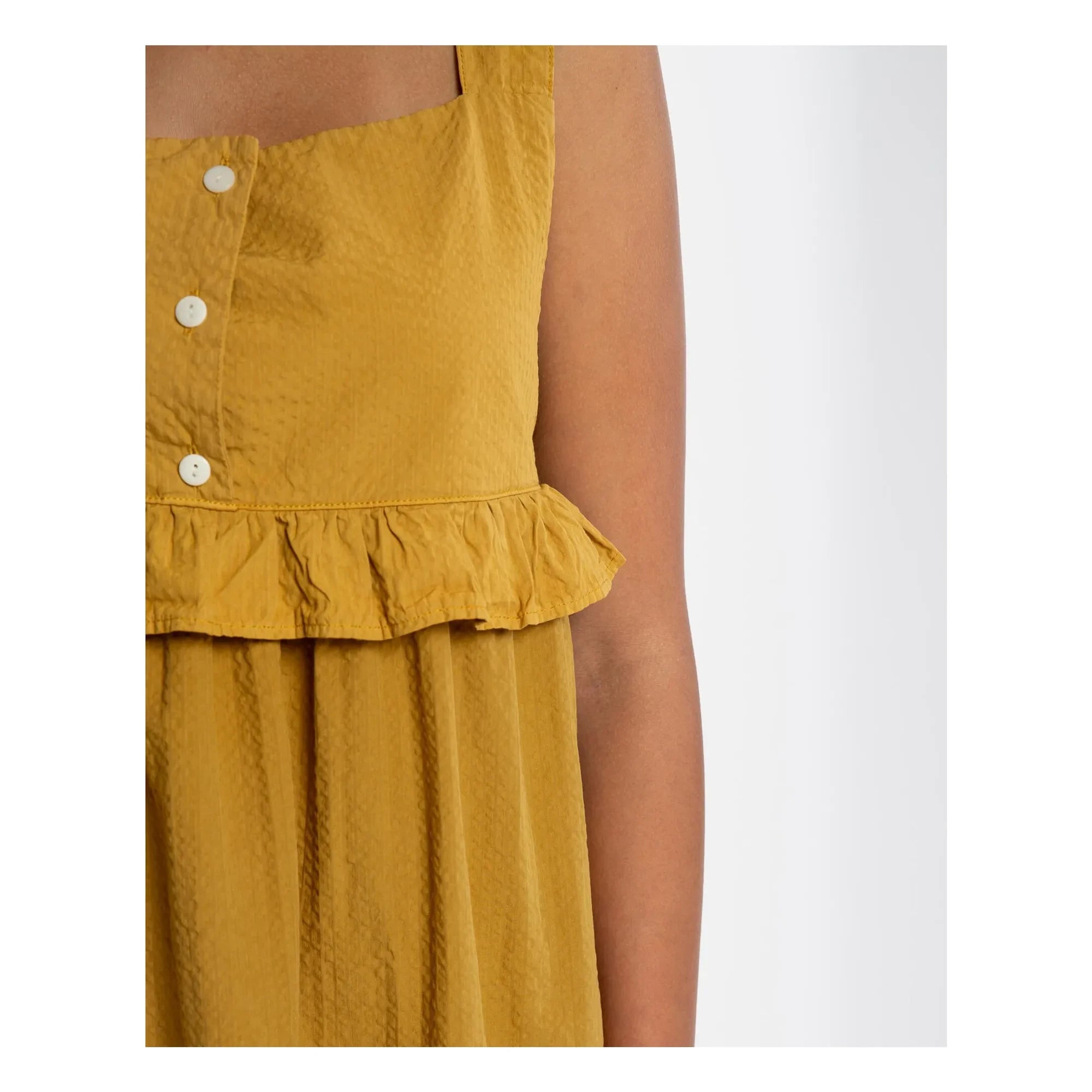Vestido con volantes Matona Mi-Long de algodón orgánico | Mostaza
