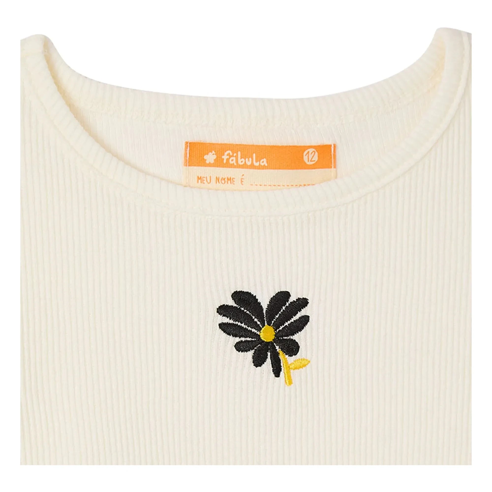 Fabula - Camiseta de canalé con motivo floral | Blanco