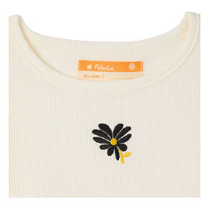 Fabula - Camiseta de canalé con motivo floral | Blanco